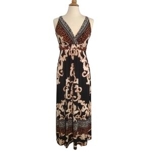Soma Maxi Dress Women's V-Neck Sleeveless Brown Black Cream Long Summer Dress